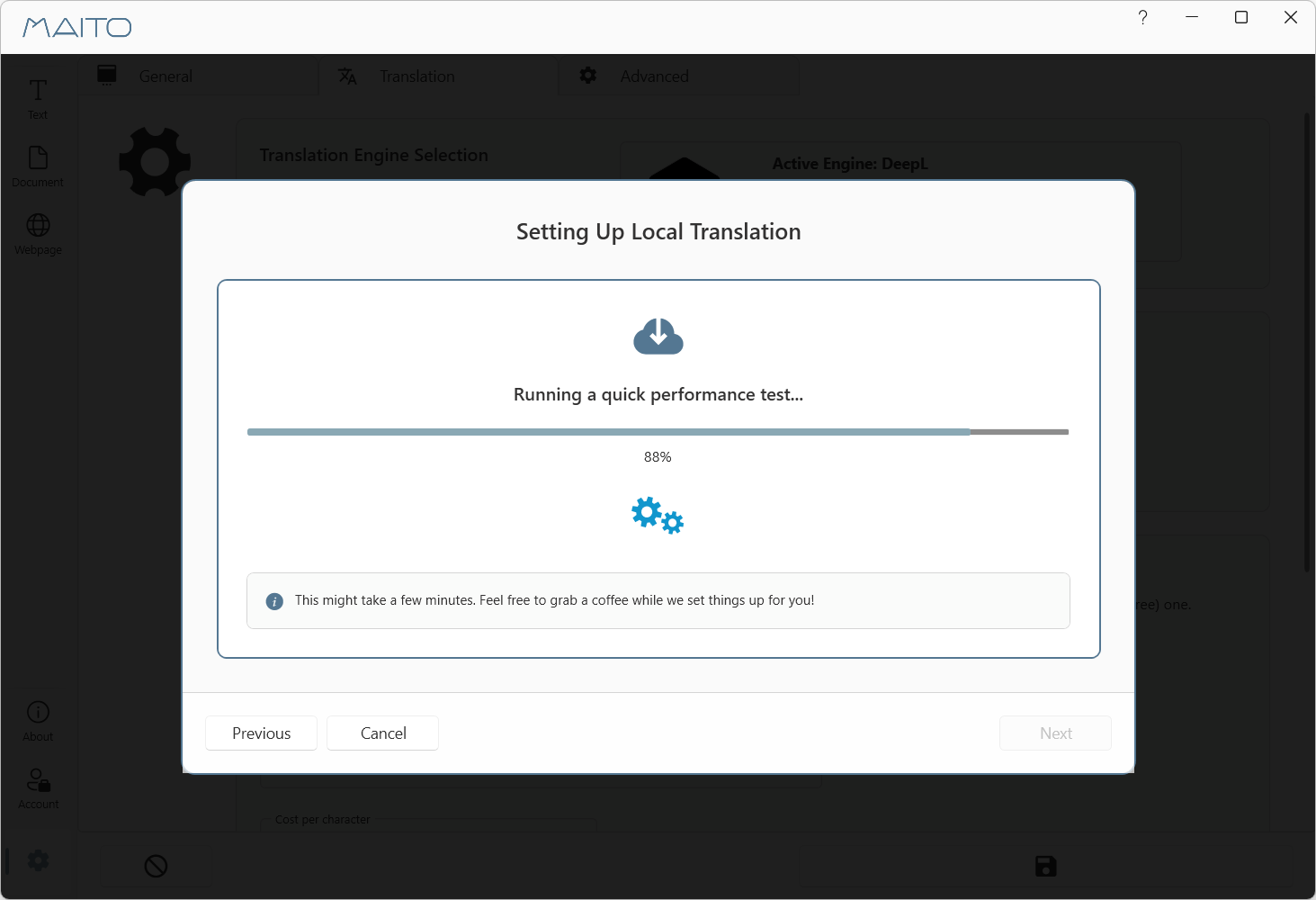 Local wizard benchmark progress bar