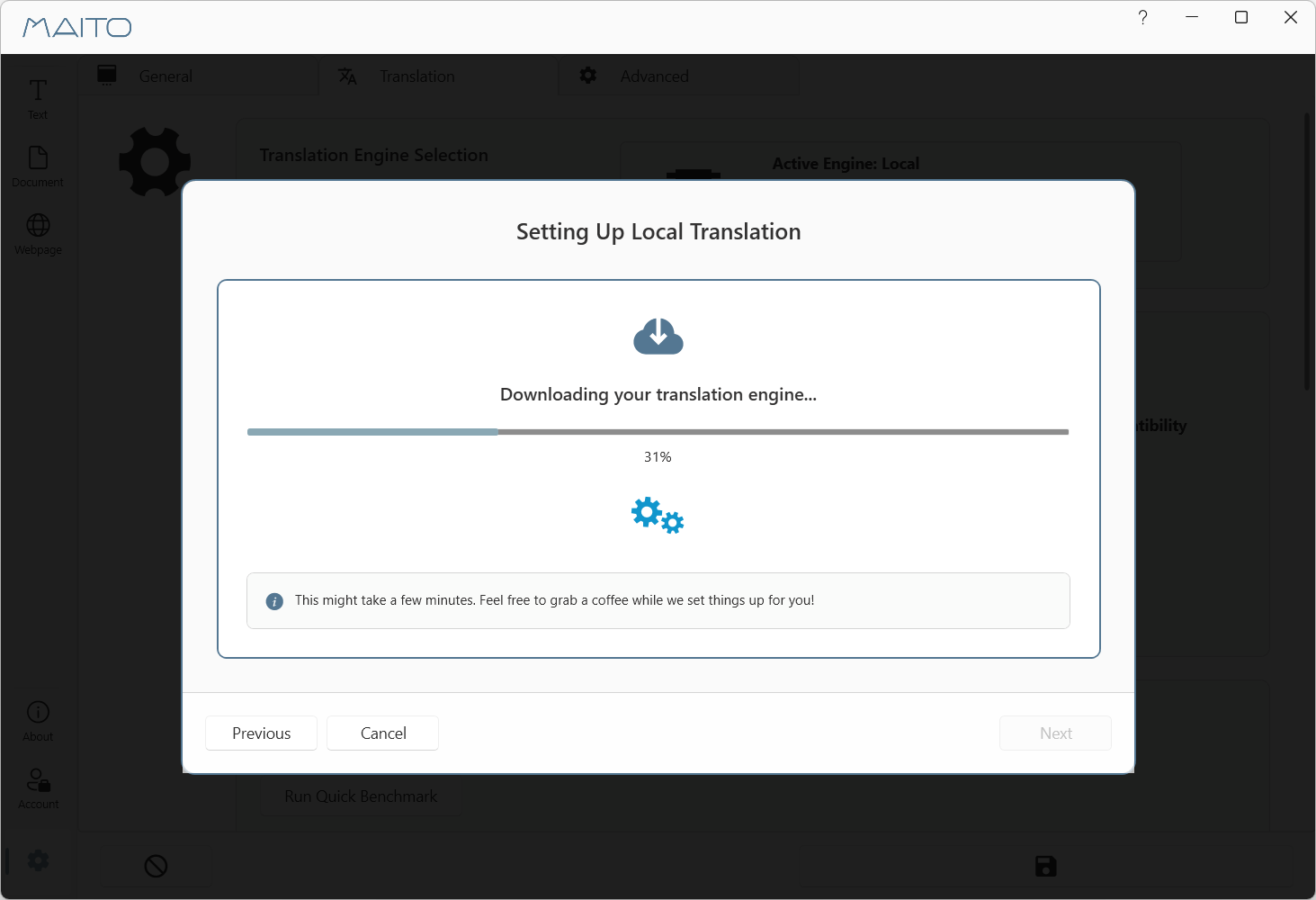 Local wizard downloading progress bar